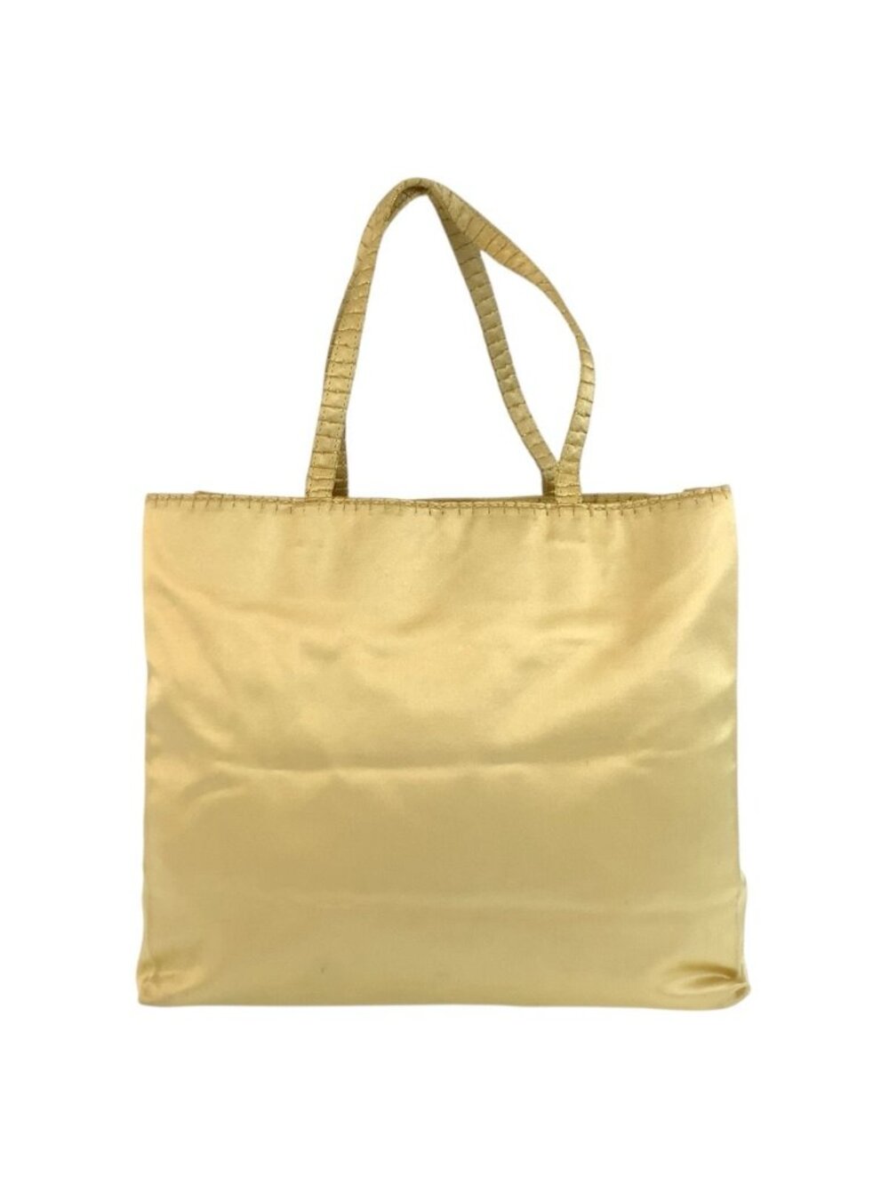 Prada Logo Embroidery Yellow Satin Tote Bag